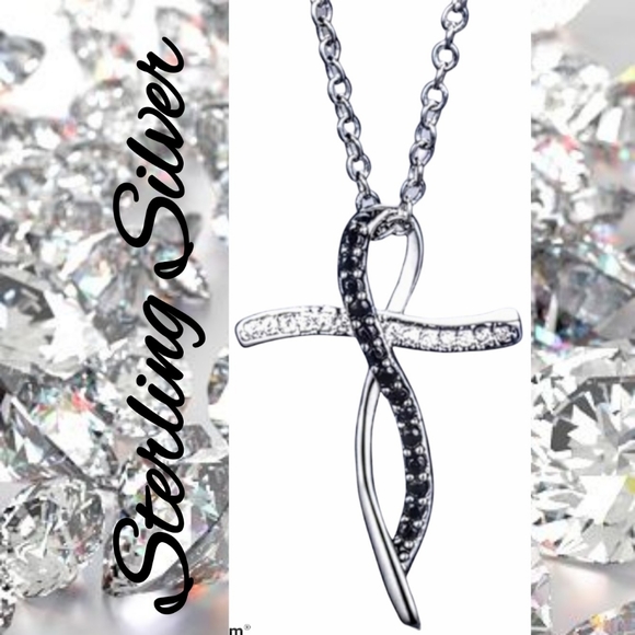 Jewelry - Sterling Silver Black White Stone Cross Pendant W